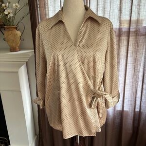 Vintage Satin Polka Dot Wrap Collared Classic Retro Blouse